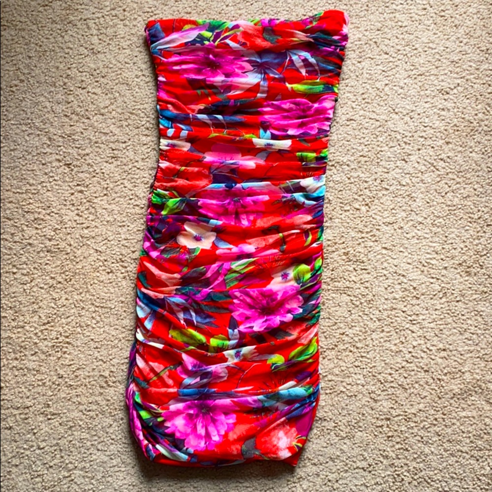 Express Hawaiian Floral Strapless Dress